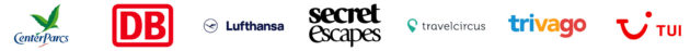 Logos einiger unserer Partner wie Center Parcs, Deutsche Bahn, Lufthansa, Secret Escapes, travelcircus, trivago und tui