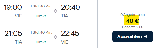 Albanien Flüge Angebot