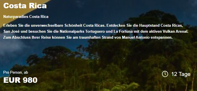 Costa Rica Rundreise Mietwagen Angebot