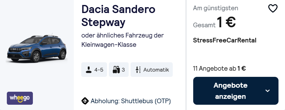 Rumänien Mietwagen Angebot