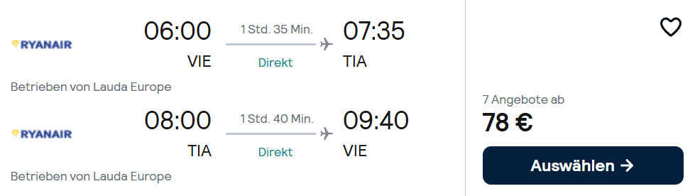 Albanien Flug Angebot