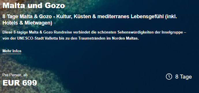 Malta Mietwagen Rundreise Angebot