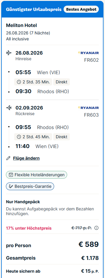 Rhodos Reise Angebot