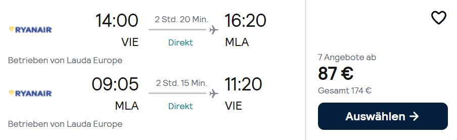 Malta Flug Angebot