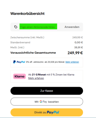 Shark Ninja Gutschein einlösen Feld für Aktionscodes